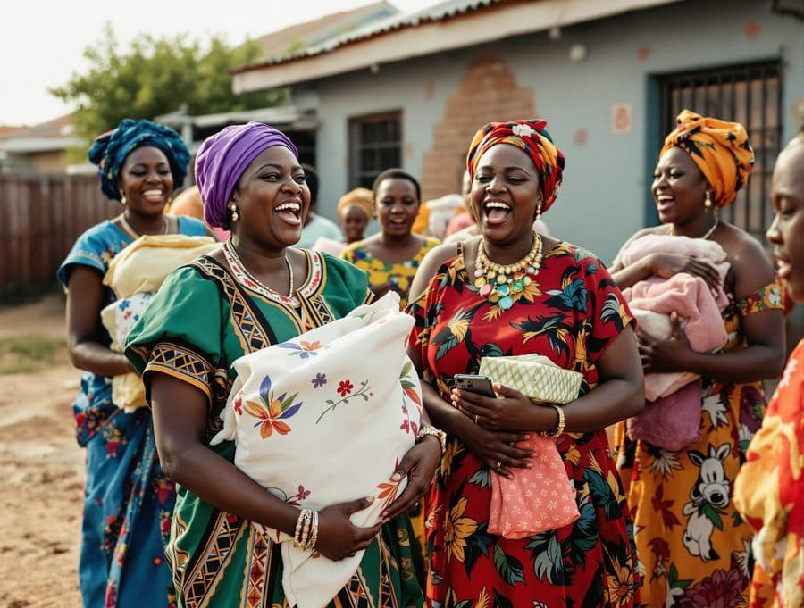 A family carrying gifts at an umembeso celebration