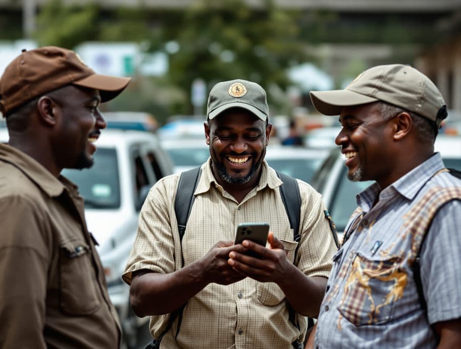 Taxi drivers laughing at the rank on payday